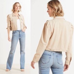 Evereve BlankNYC Denim Jacket Cropped Puff Sleeves